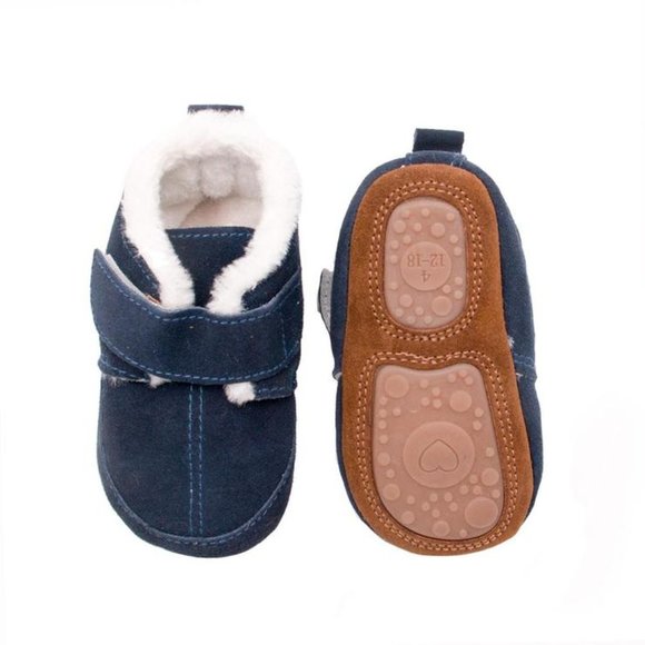 NAVY BLUE BABY TODDLER GIRL BOY LEATHER BOOTS - Picture 2 of 4